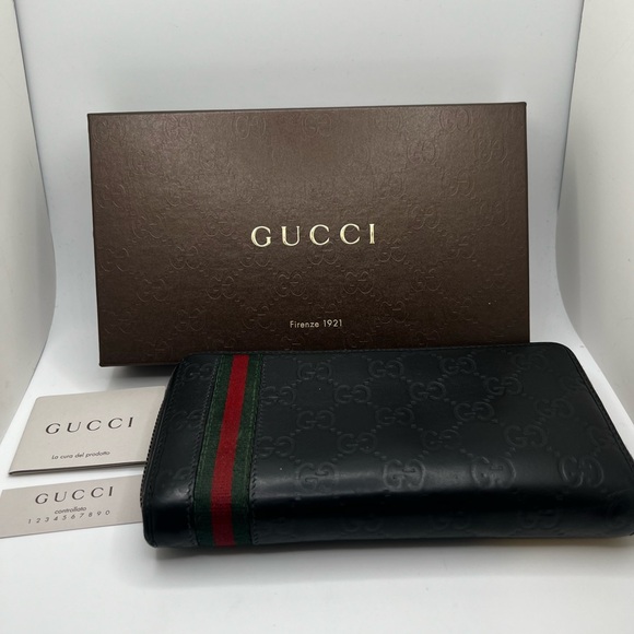 GUC Gucci Black Guccissima Sherry Zip Wallet - Picture 1 of 8